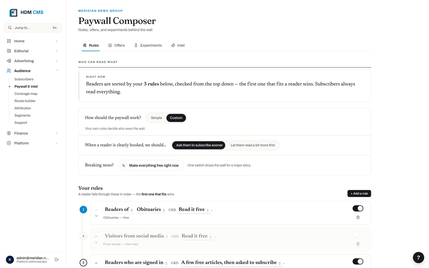 Paywall Composer — rules, offers and experiments behind the wall