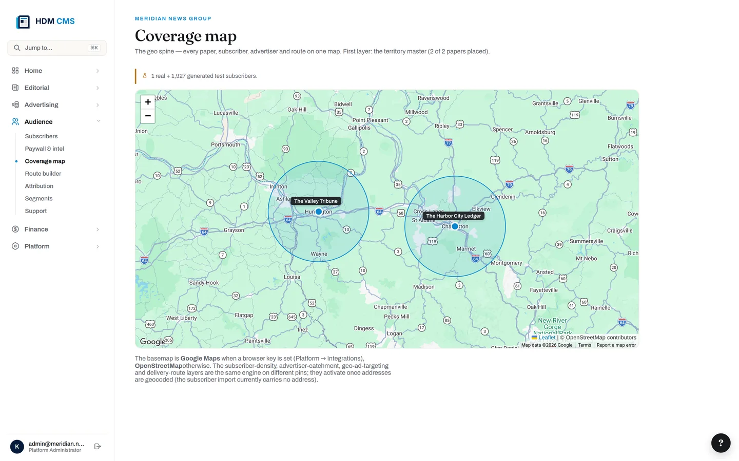 Coverage & routes — the whole delivery footprint on one map