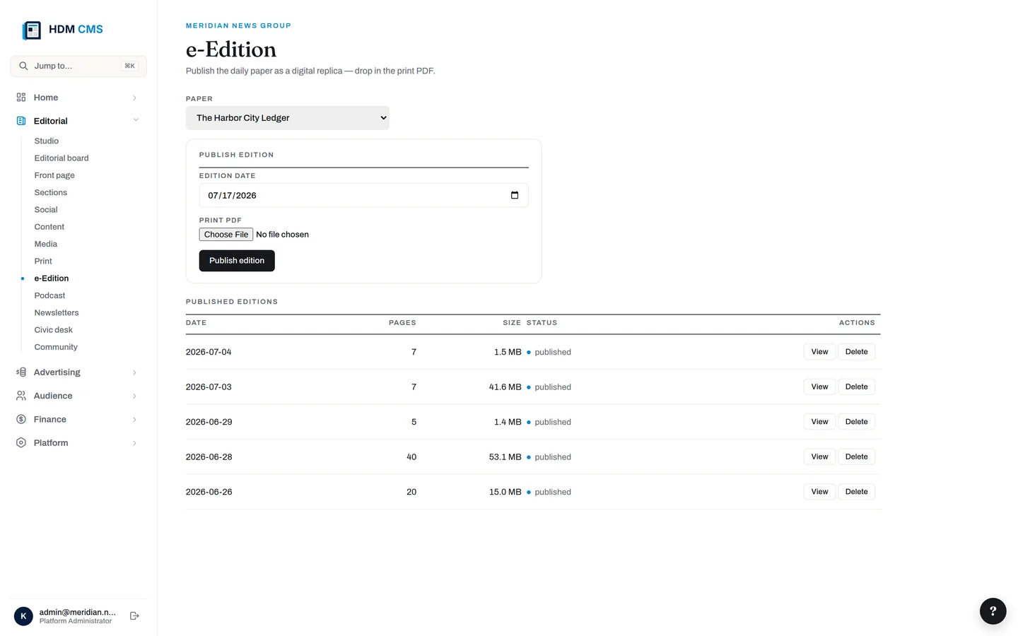 The e-edition console