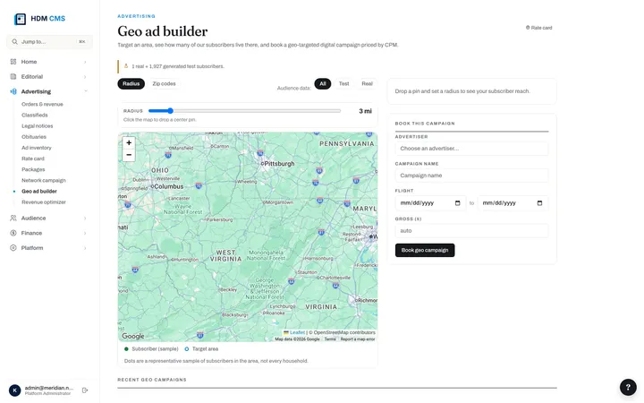 Geo ad builder — sell by map